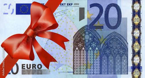 20 Euroschein mit breiten Band an Ecke