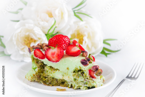 Close up of creamy pistachio cake