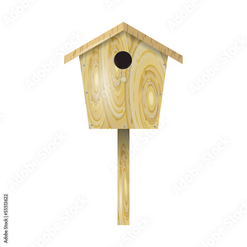 Wooden birdhouse on a white background