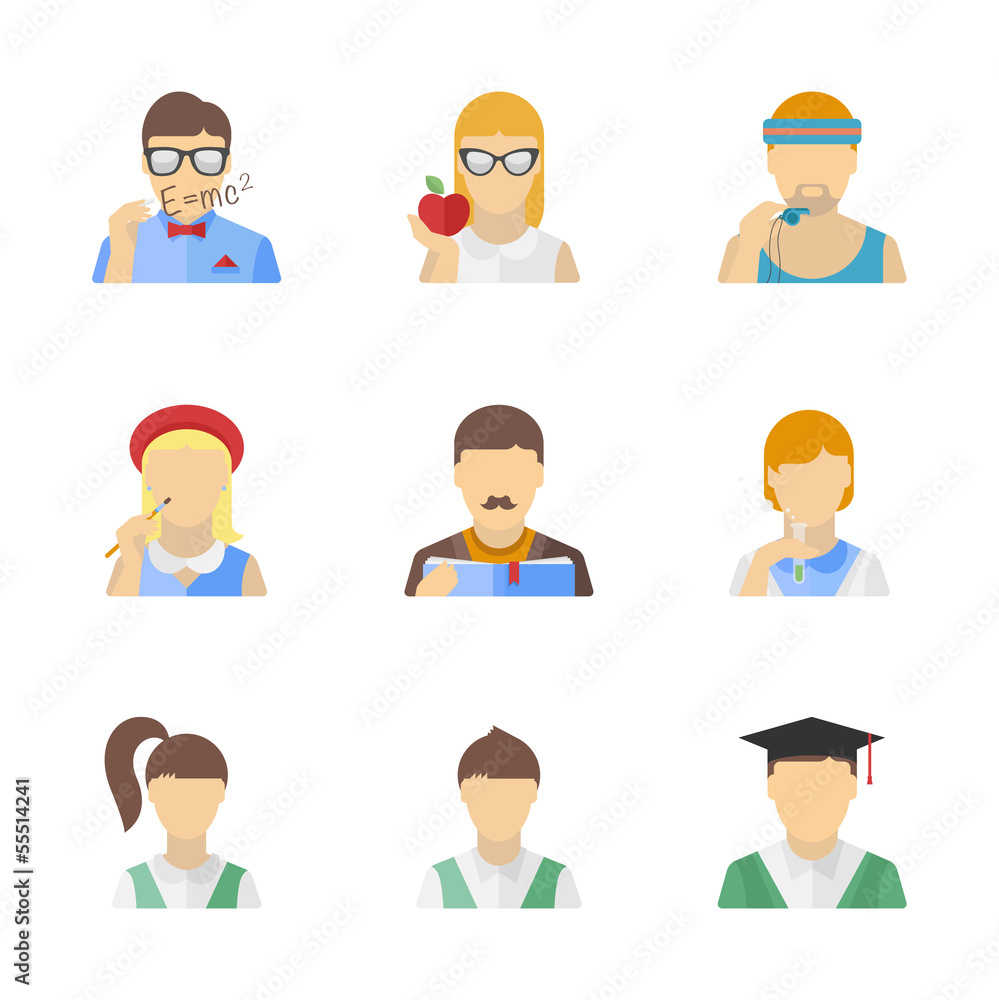Student and teacher characters set Student and teacher characters set