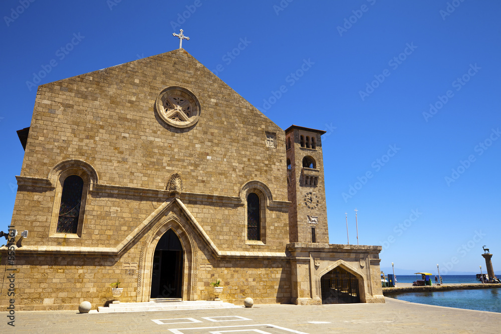 Evangelismos Church  at  Mandraki Harbor in Rhodes.