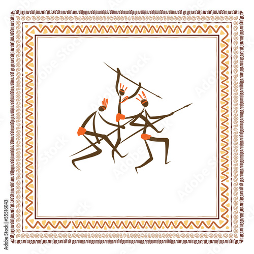 Ancient tribal people, ethnic ornament frame for your design