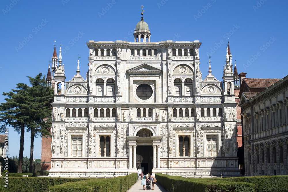 View of the facade Certosa di Pavia. Italian monastery