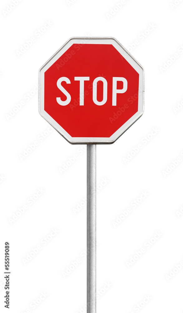 Stop sign isolated on white - obrazy, fototapety, plakaty 