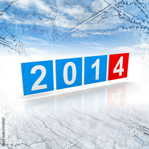 Blue and red squares with new 2014 year number