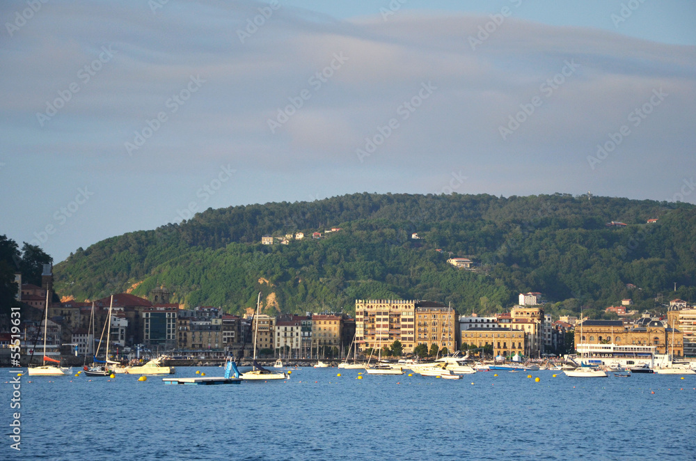 yachts on the water background of houses in San Sebastian