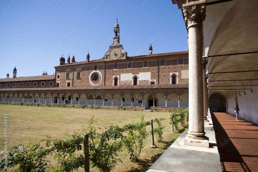 Inside view of the Certosa di Pavia. Italian monastery