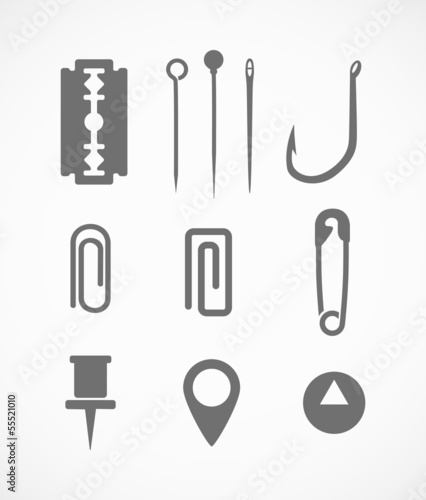 Different office and home sharp instrument silhouettes