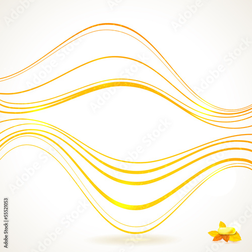 Abstract vector background. Orange waves and autumn leaves.