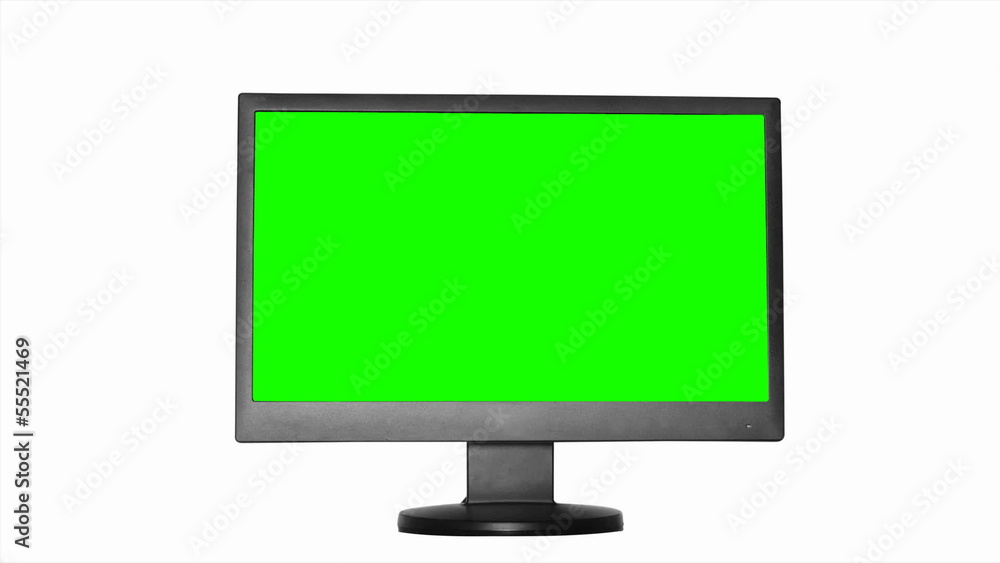 Monitor with a green screen on a white background Monitor with a green screen on a white background