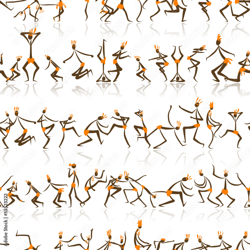 Obraz premium Ancient tribal people, seamless pattern for your design