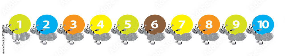 happy ants with numbers- vector illustration