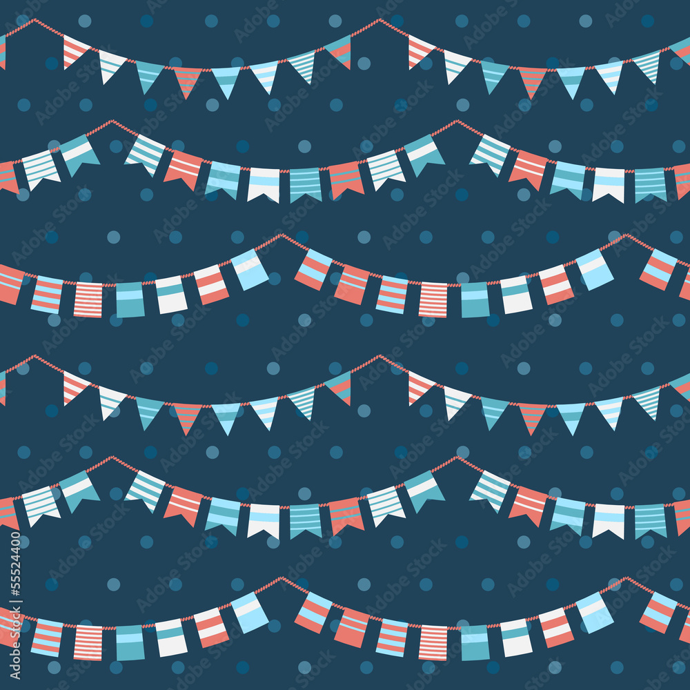Fototapeta premium Colorful pattern with bunting and garland