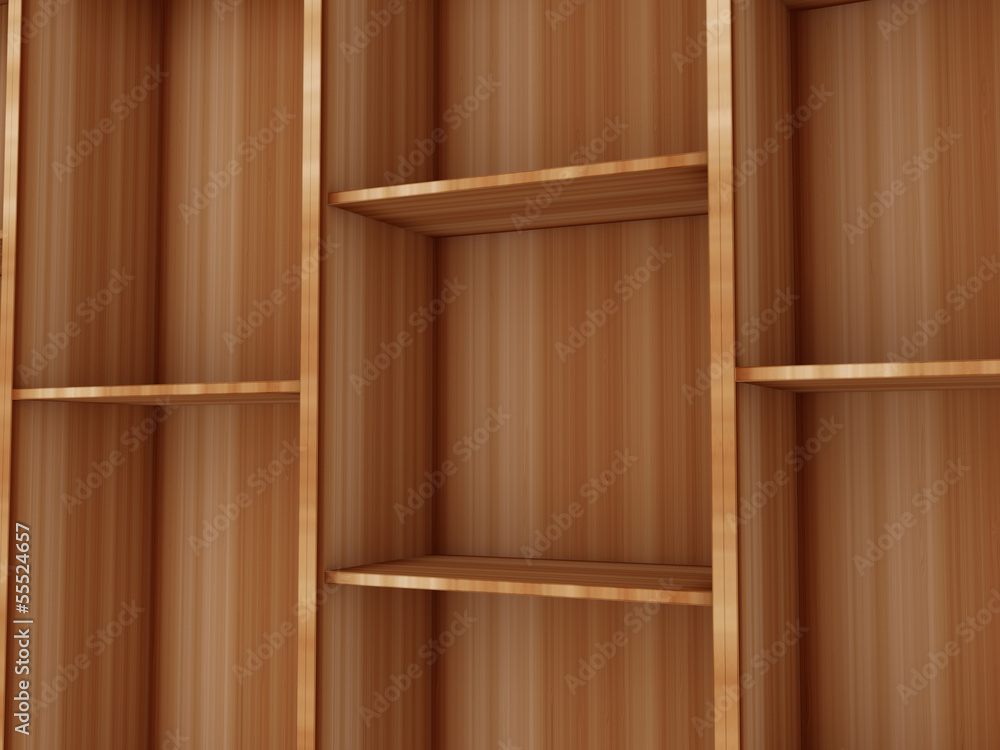 3d wooden brown blank shelf