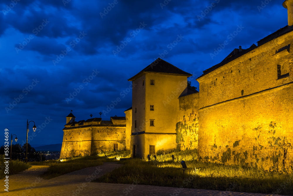 Night view of Brasov Fortress, Romania