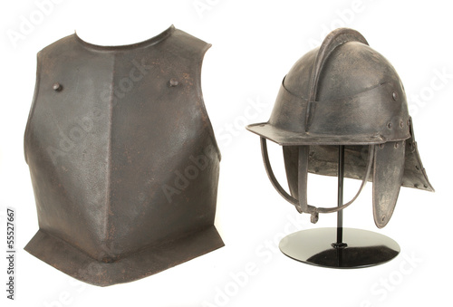 Antique 17th Century English Civil War Helmet and Breast Plate