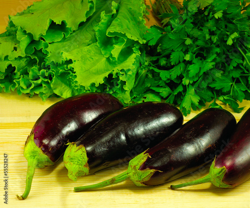 aubergines and herbs