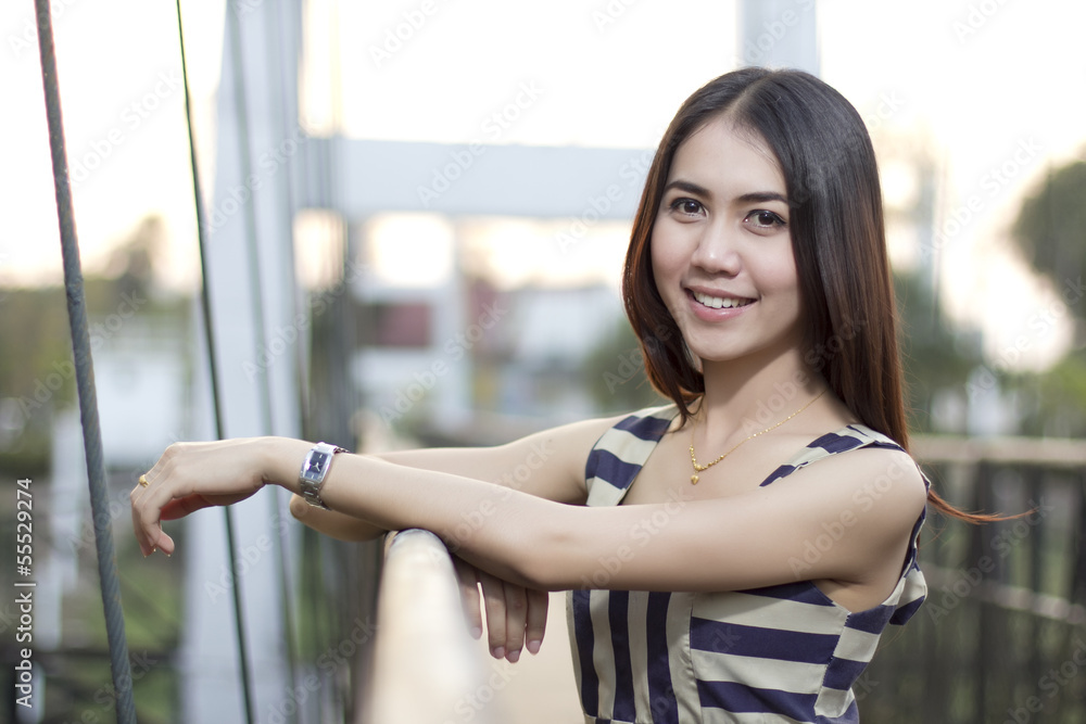 Fashion of a autumn girl wearing a striped Thailand. Fashion of a autumn girl wearing a striped Thailand.