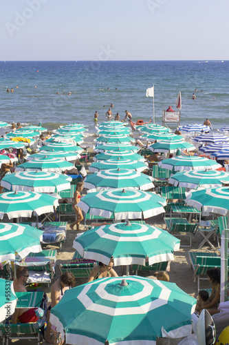 Liguria summer beach panorama color image
