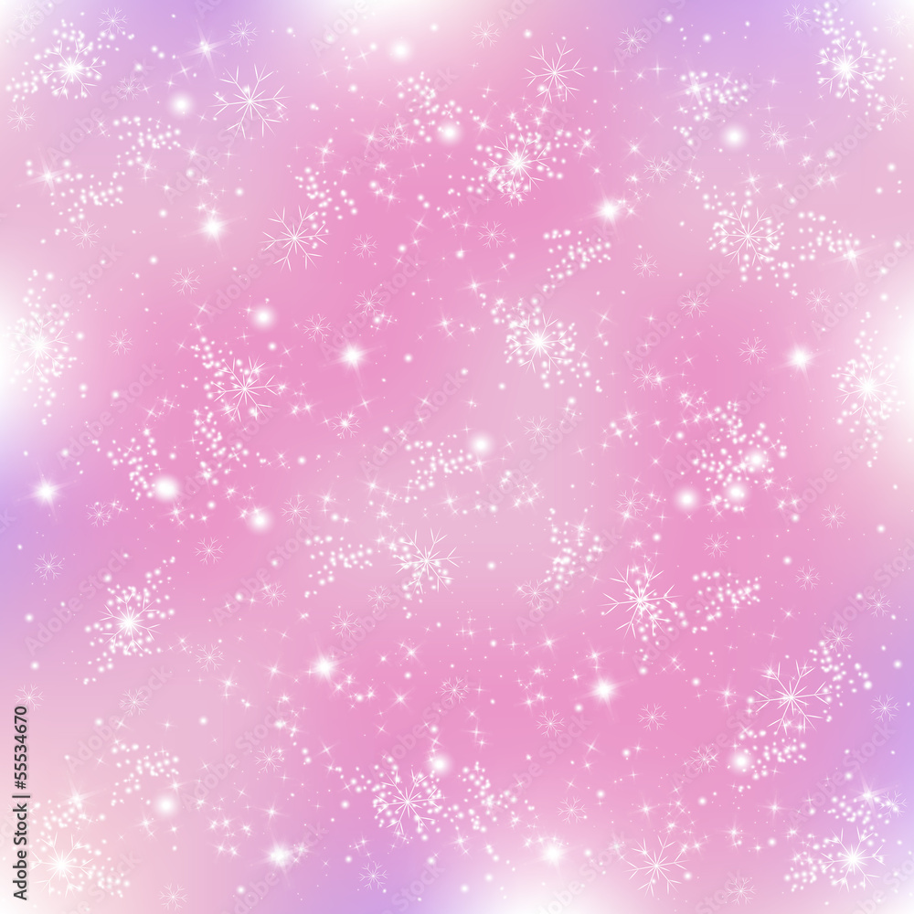 Snowflakes and stars on a pink background