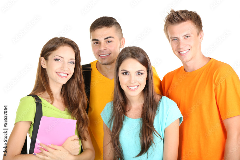 Happy group of beautiful young students, isolated on white Happy group of beautiful young students, isolated on white