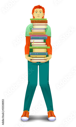 teenager holds heap of books
