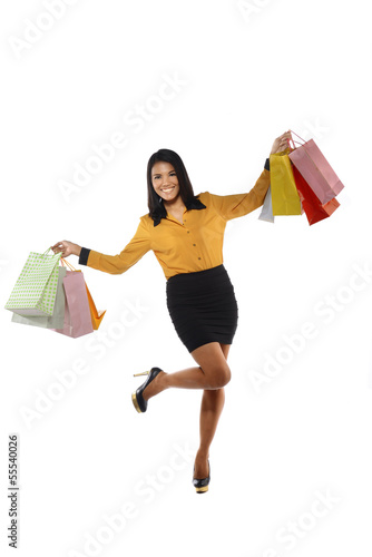 Fullbody Portrait Woman With Shopping Bags
