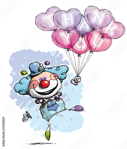 Fototapeta Naklejka Na Ścianę i Meble -  Clown with Heart Balloons Saying Thank You -  Boy Colors
