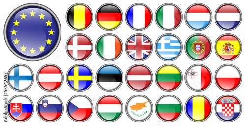 Europa Euro Flaggen Länder Buttons Icons Vektor Set