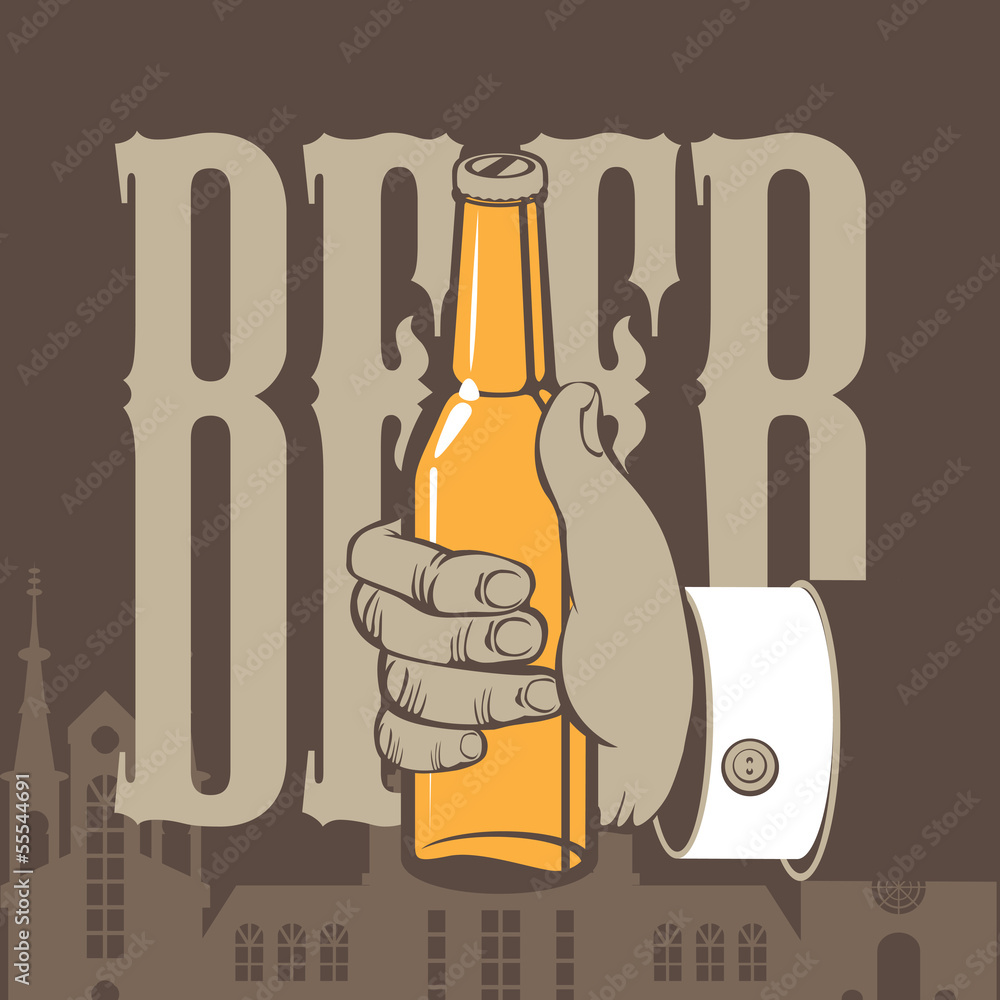 human hand with a bottle of beer in the old town human hand with a bottle of beer in the old town