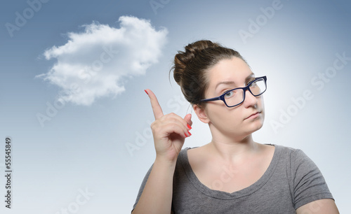 Female shows a finger on the cloud  idea concept