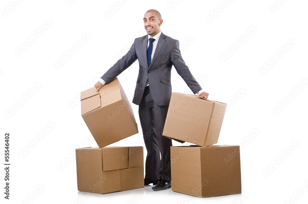 Businessman with box isolated on the white Businessman with box isolated on the white