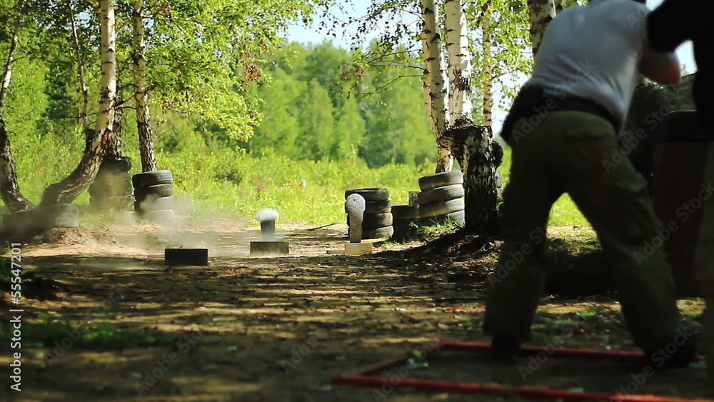 Man shoots well at targets on the shooting competition Man shoots well at targets on the shooting competition