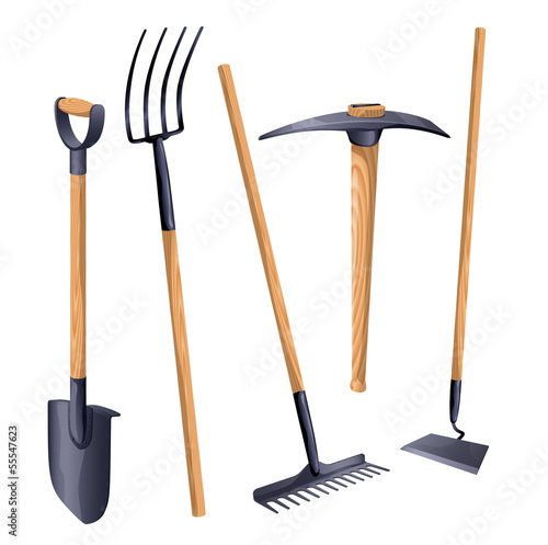 Gardening groundworks tools. Vector.