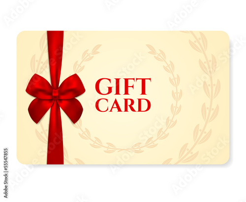 Gift / Discount / Business card template. Red bow, ribbon