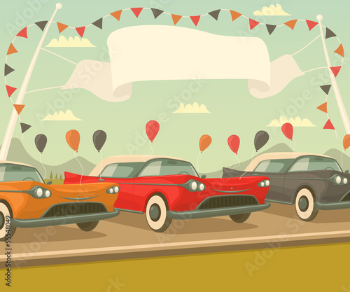 Retro car sale. Vector illustration.