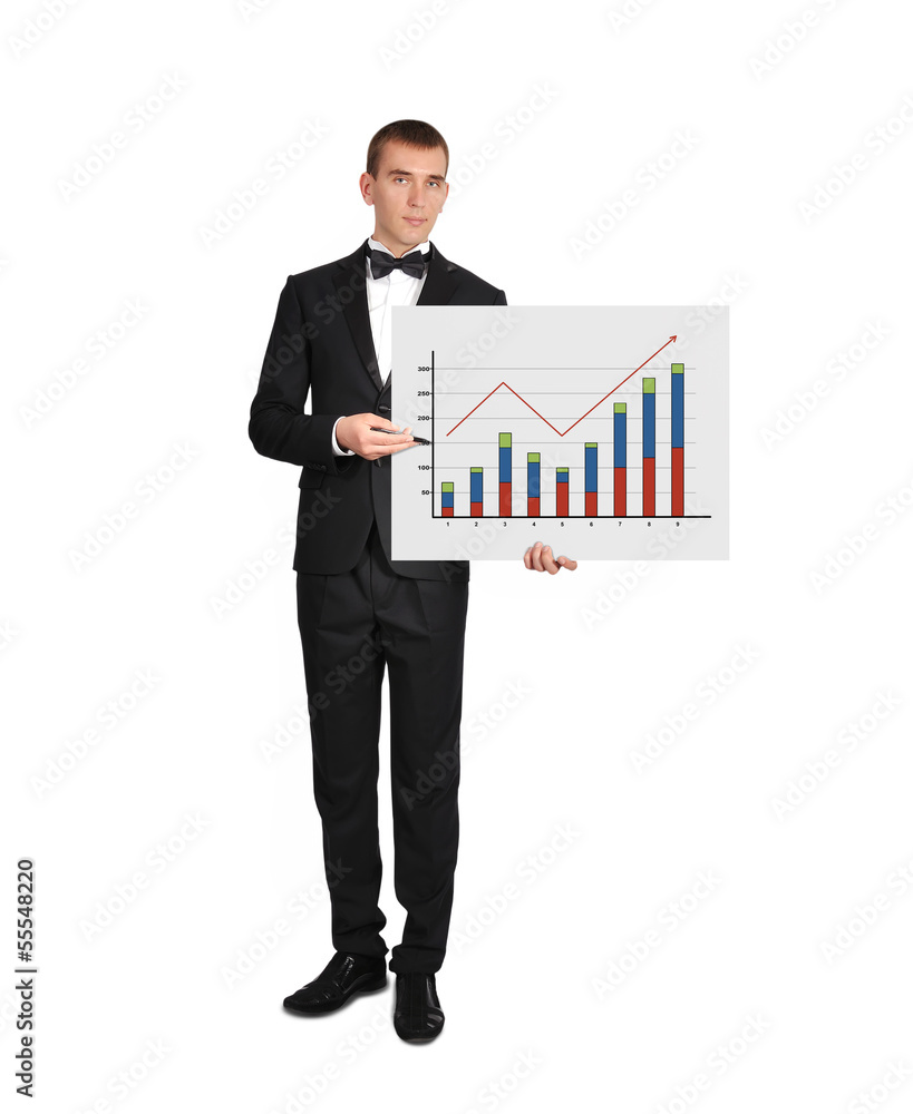 man holding poster with chart man holding poster with chart