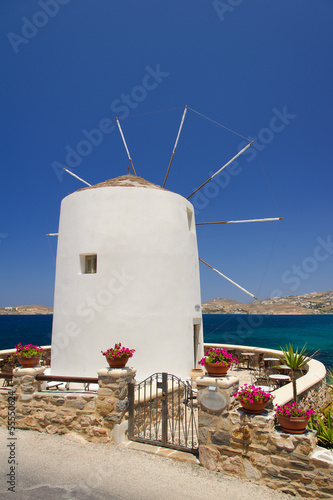 Greek traditional white washed windmill landscape