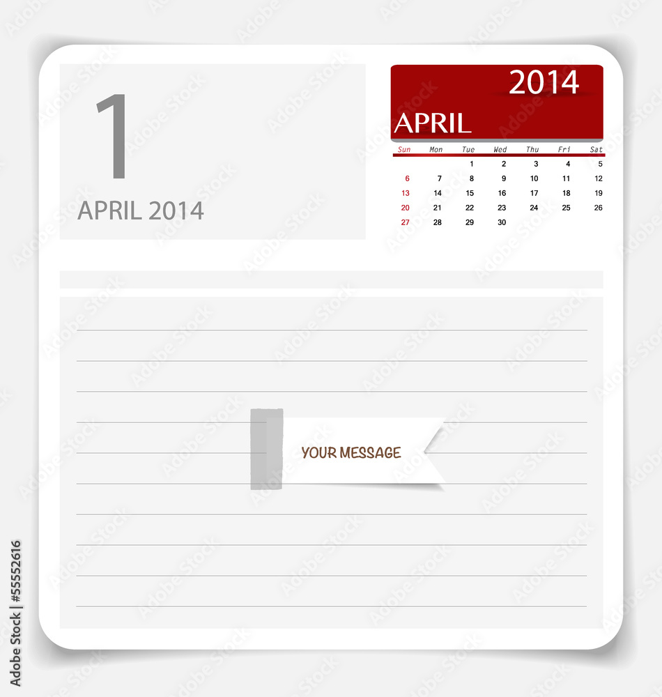 Simple 2014 calendar, April. Vector illustration. Simple 2014 calendar, April. Vector illustration.