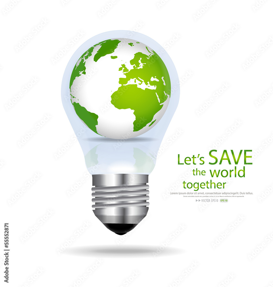 Save the world, Light bulb with globe inside. Vector illustratio Save the world, Light bulb with globe inside. Vector illustratio
