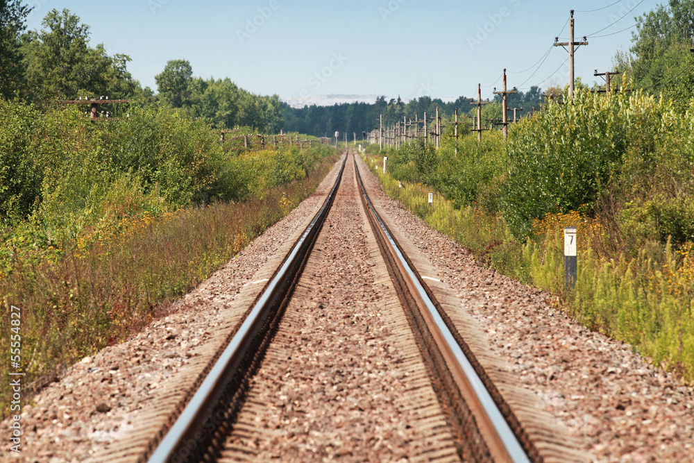 Long straight railway perspective with poles