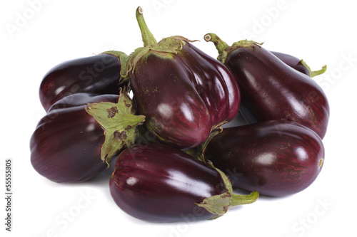heap ripe eggplant isolated on white background
