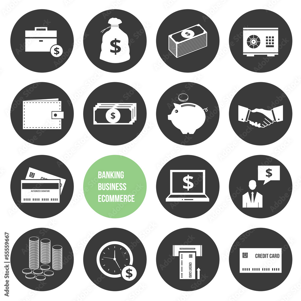 Vector Business Ecommerce Banking and Finance Money Icons Set Vector Business Ecommerce Banking and Finance Money Icons Set