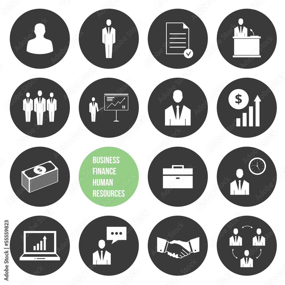 Vector Business Management and Human Resources Icons Set Vector Business Management and Human Resources Icons Set