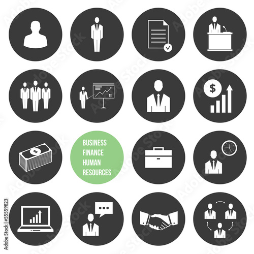 Vector Business Management and Human Resources Icons Set