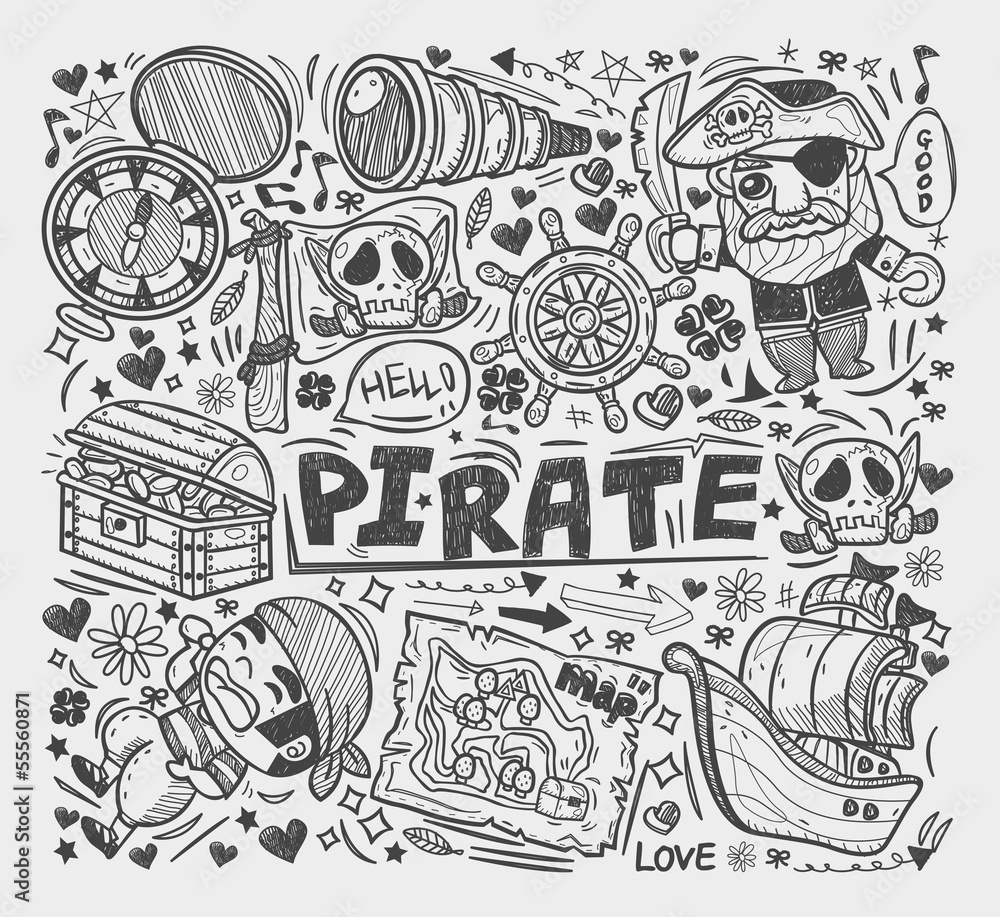 Fototapeta premium doodle pirate elememts
