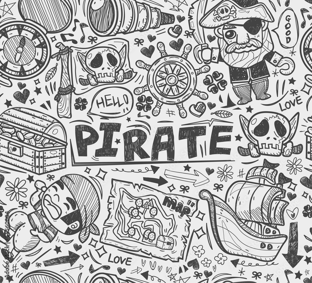 seamless doodle pirate pattern