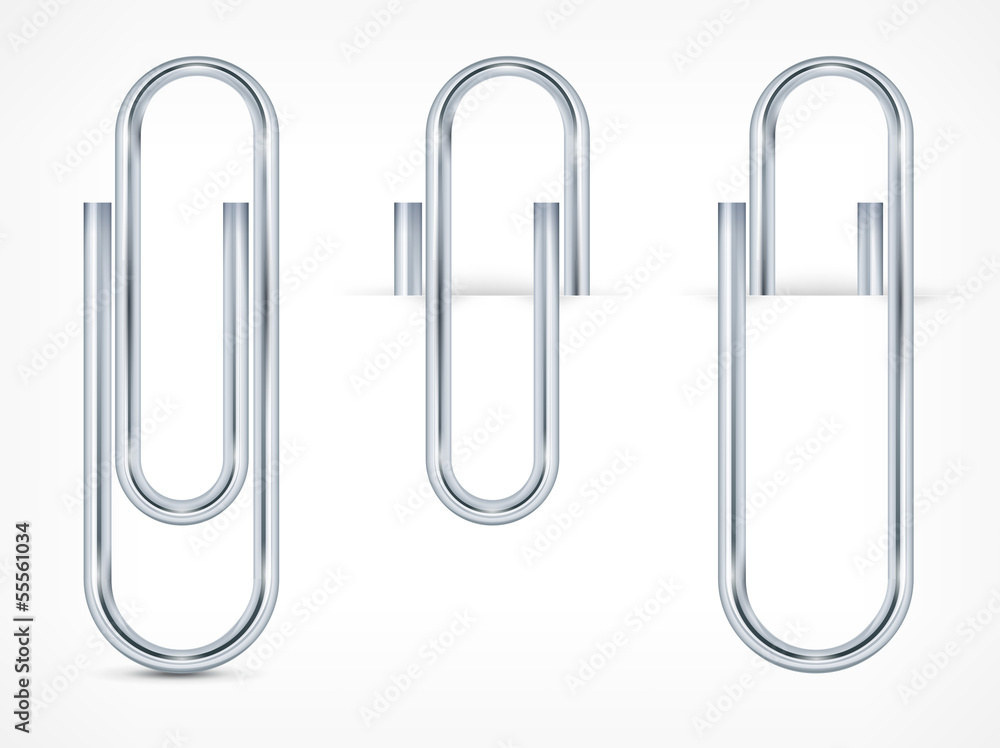 Metallic clips on white paper sheet, vector illustration Metallic clips on white paper sheet, vector illustration