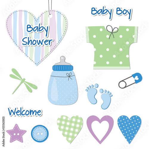 Baby boy shower card - scrapbook design elements