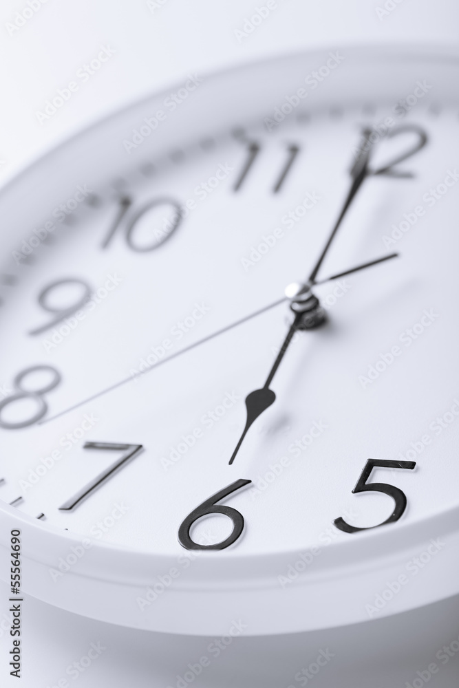 white clock showing six o'clock white clock showing six o'clock